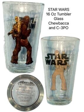 STAR WARS 16 Oz Tumbler Glass Chewbacca and C-3PO NEW
